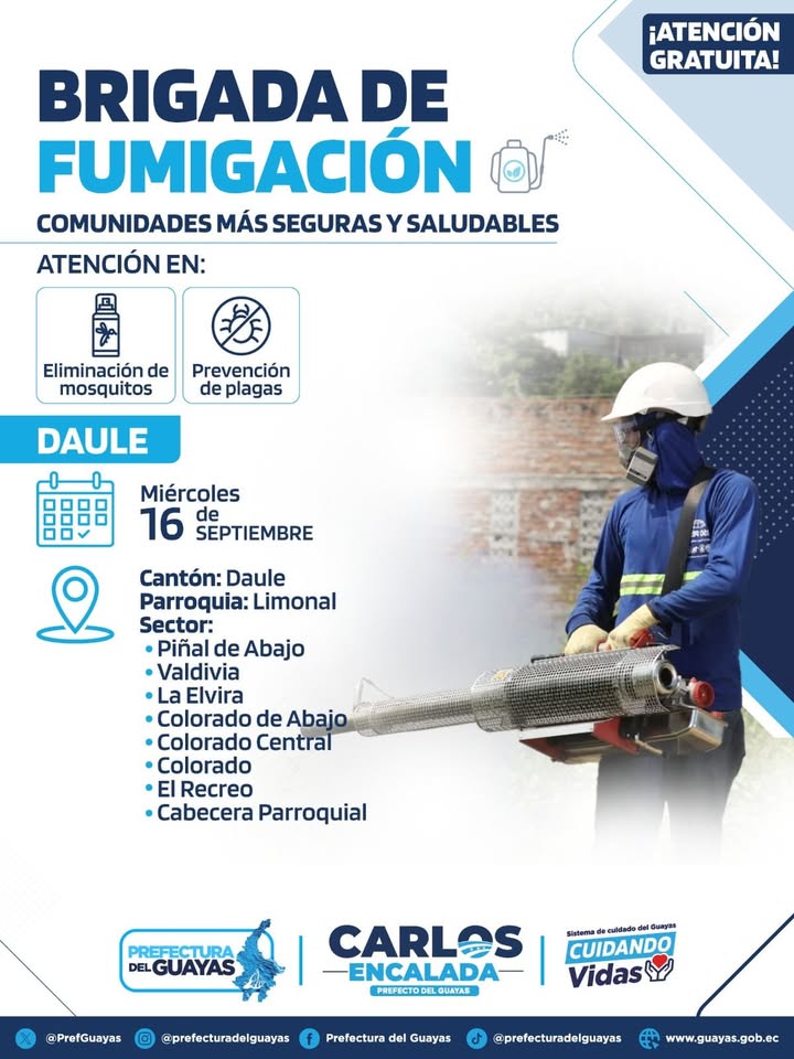 Prefectura del Guayas fumigará ocho sectores de Limonal este miércoles