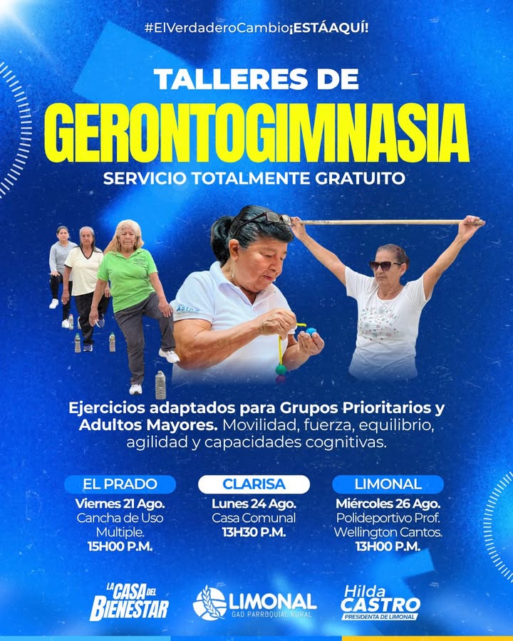 GAD Parroquial Limonal ofrece talleres gratuitos de gerontogimnasia para adultos mayores
